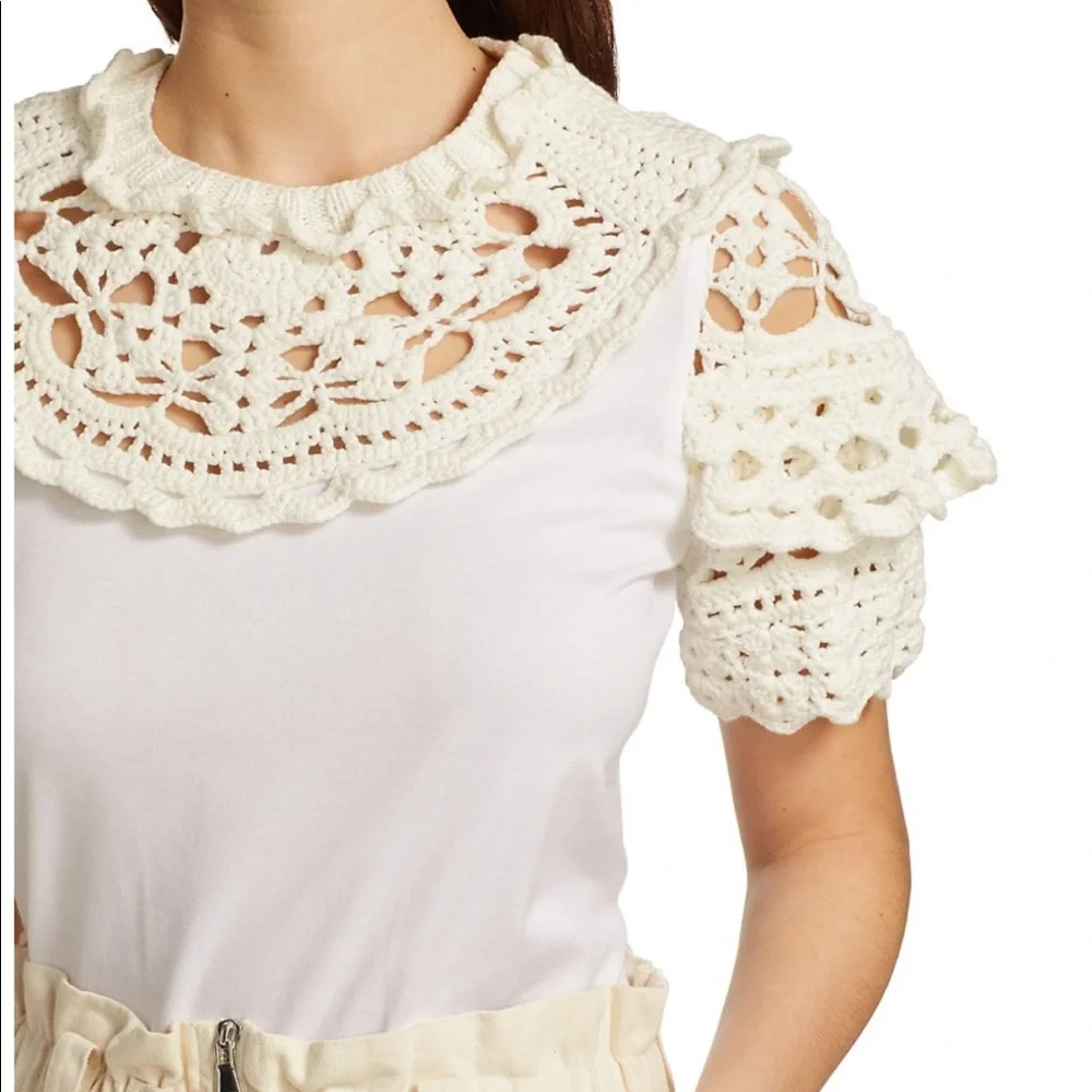 Sea NY Cleo Crochet Puff-Sleeve Combo T-Shirt